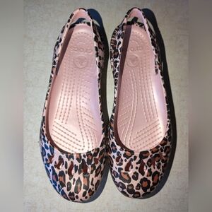 Women's 9 Crocs Slip on Pink Animal Print Sandal